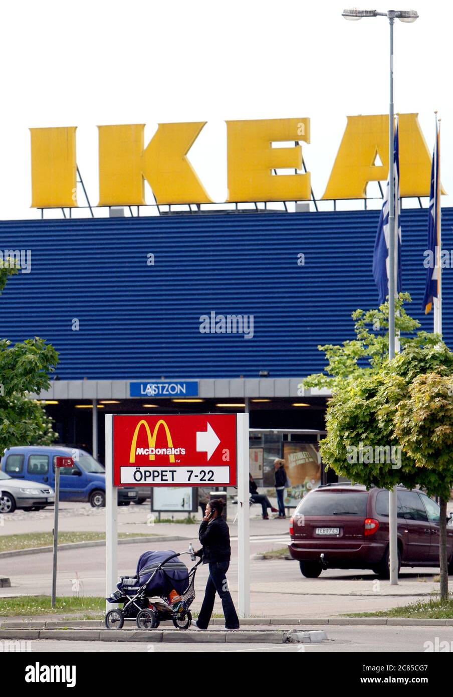 Signs for the furniture department store Ikea and the hamburger chain  McDonalds. Photo Jeppe Gustafsson Stock Photo - Alamy