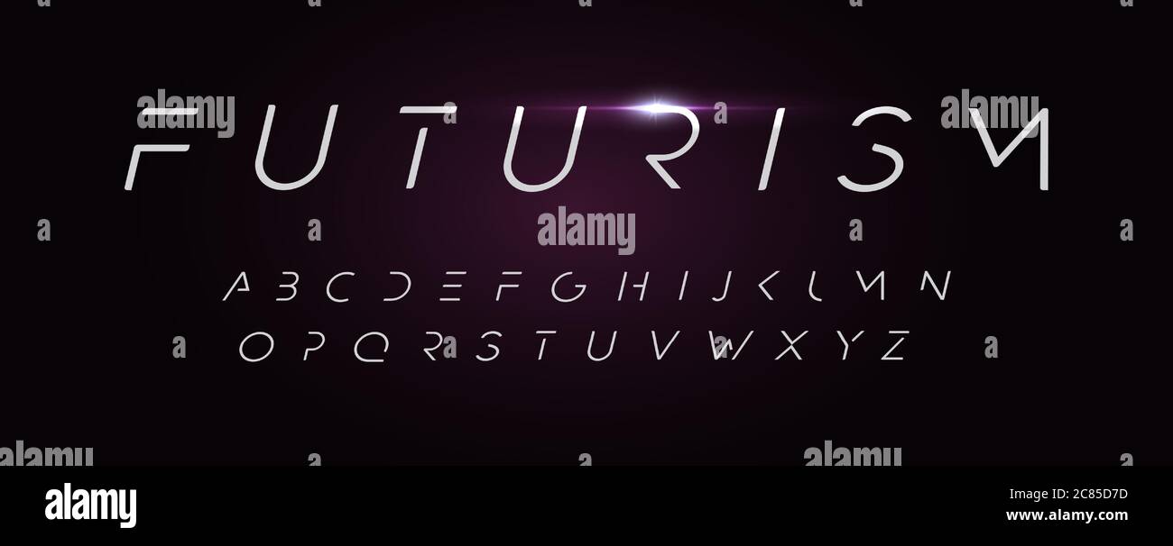 Futurism style alphabet. Thin segment line font, minimalist type for modern futuristic logo, elegant monogram, digital device and hud graphic. Minimal Stock Vector