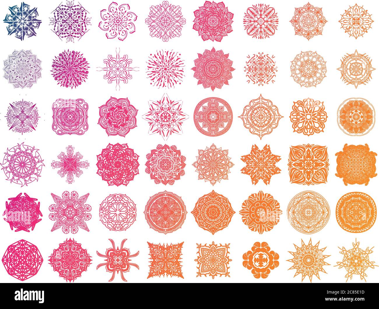 Set of round gradient mandala on white  Stock Vector