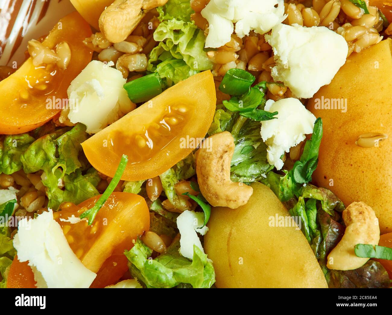 Kale apricot and Farro Salad with Feta close up Stock Photo Alamy
