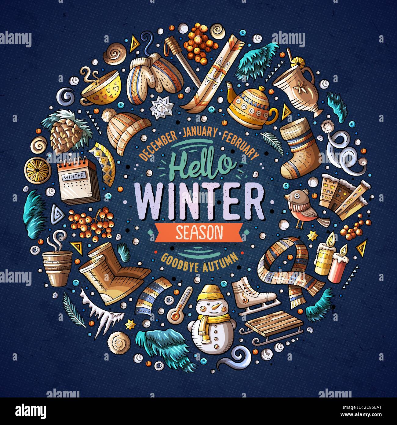 Set of Winter cartoon doodle objects, symbols and items Stock Vector ...