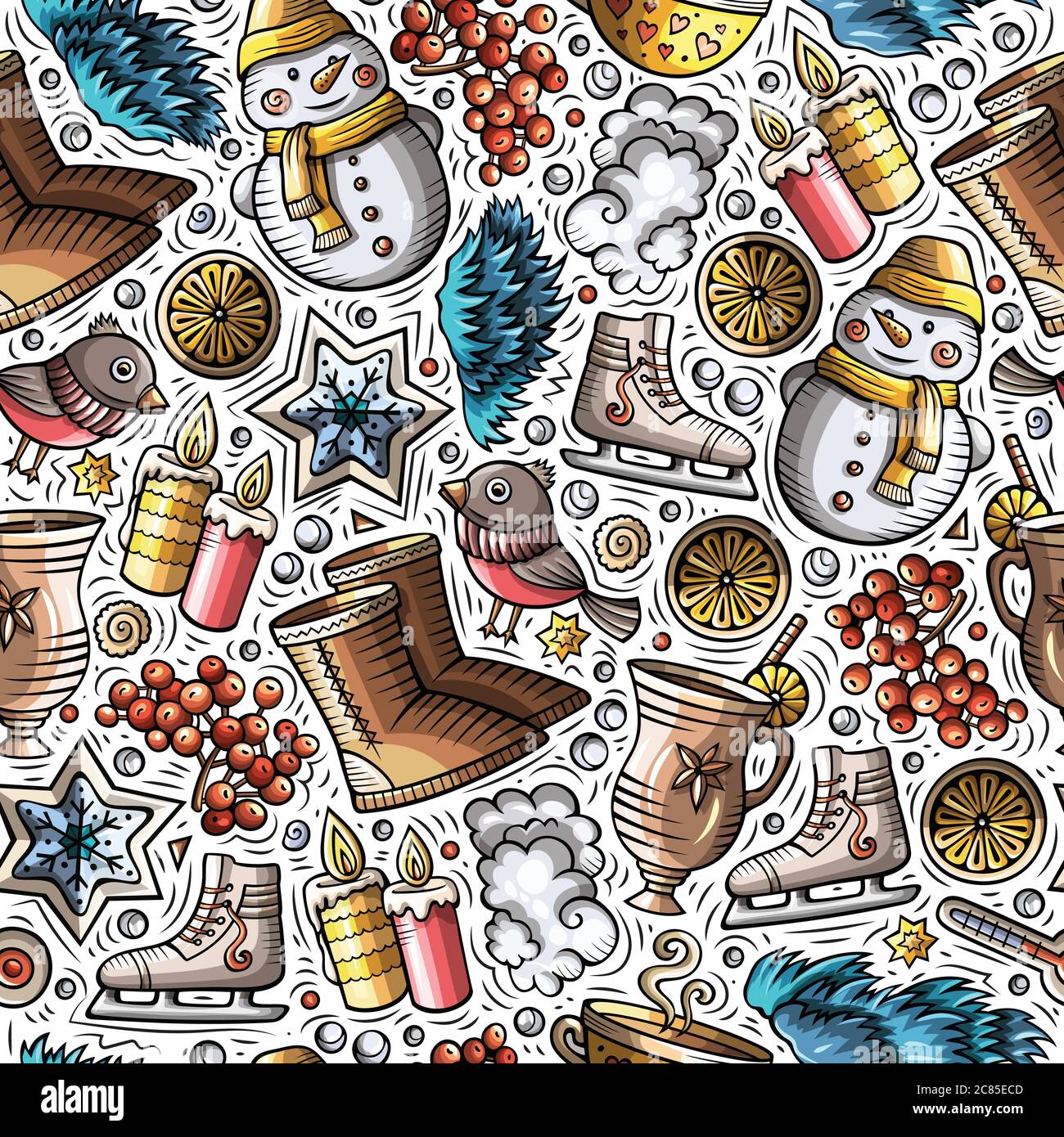 Cartoon cute hand drawn Winter season seamless pattern Stock Vector ...