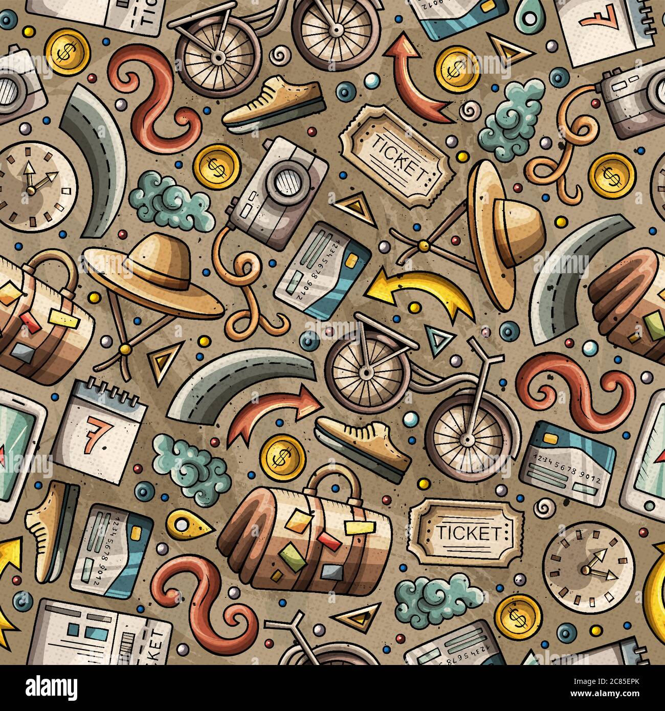Cartoon Traveling seamless pattern with lots of objects Stock Vector ...