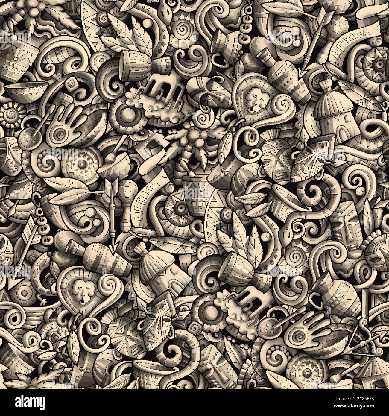 Cartoon cute doodles hand drawn Africa seamless pattern Stock Vector ...
