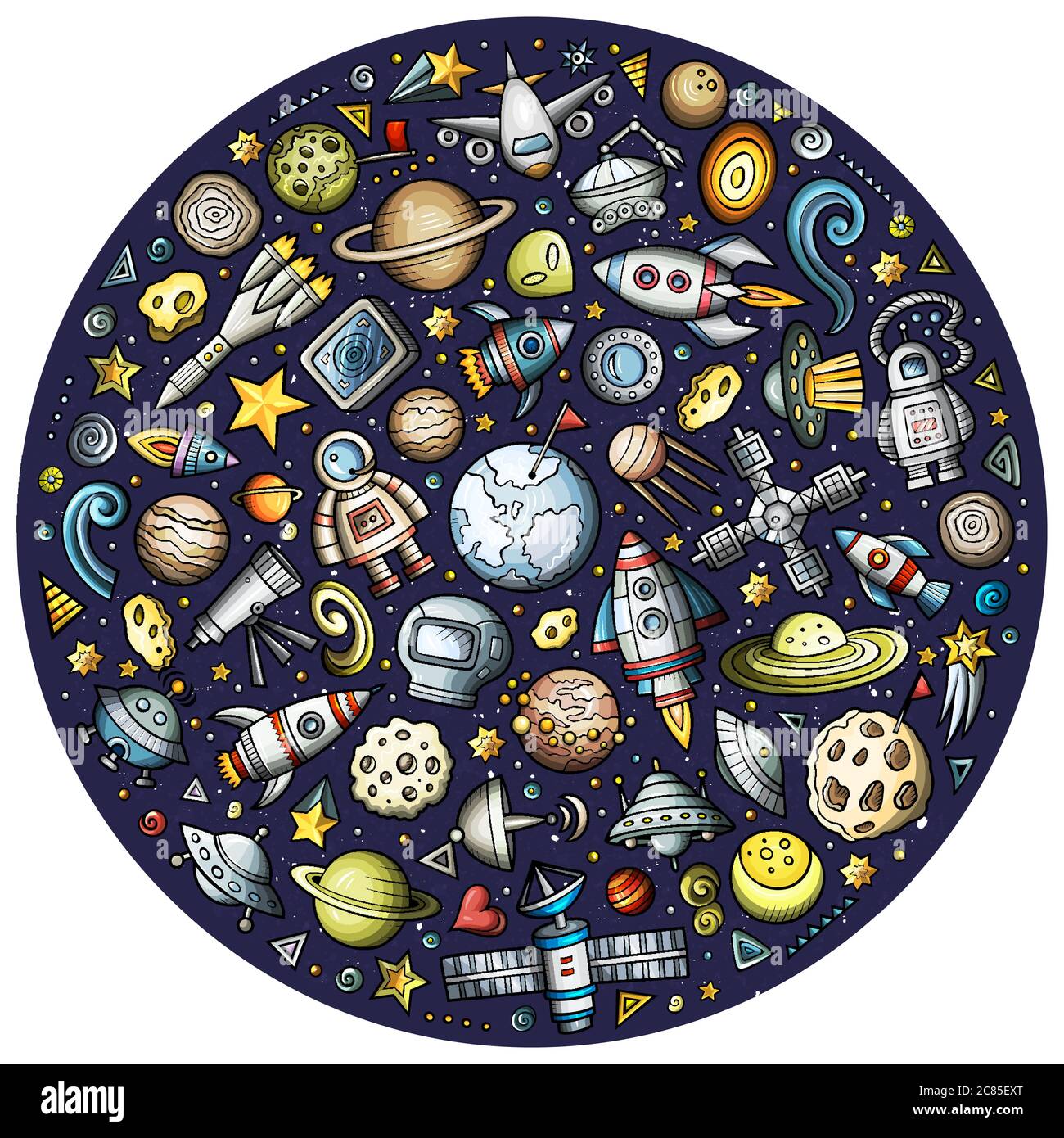 Set of Spacel cartoon doodle objects Stock Vector