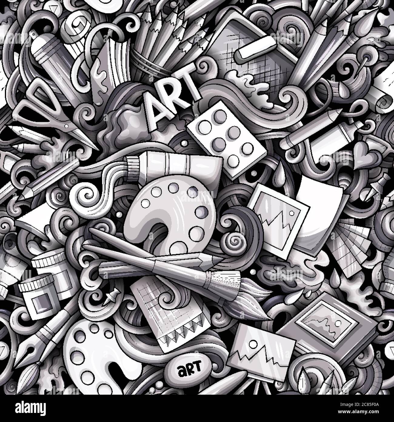 Cartoon cute doodles hand drawn Artist seamless pattern Stock Vector ...