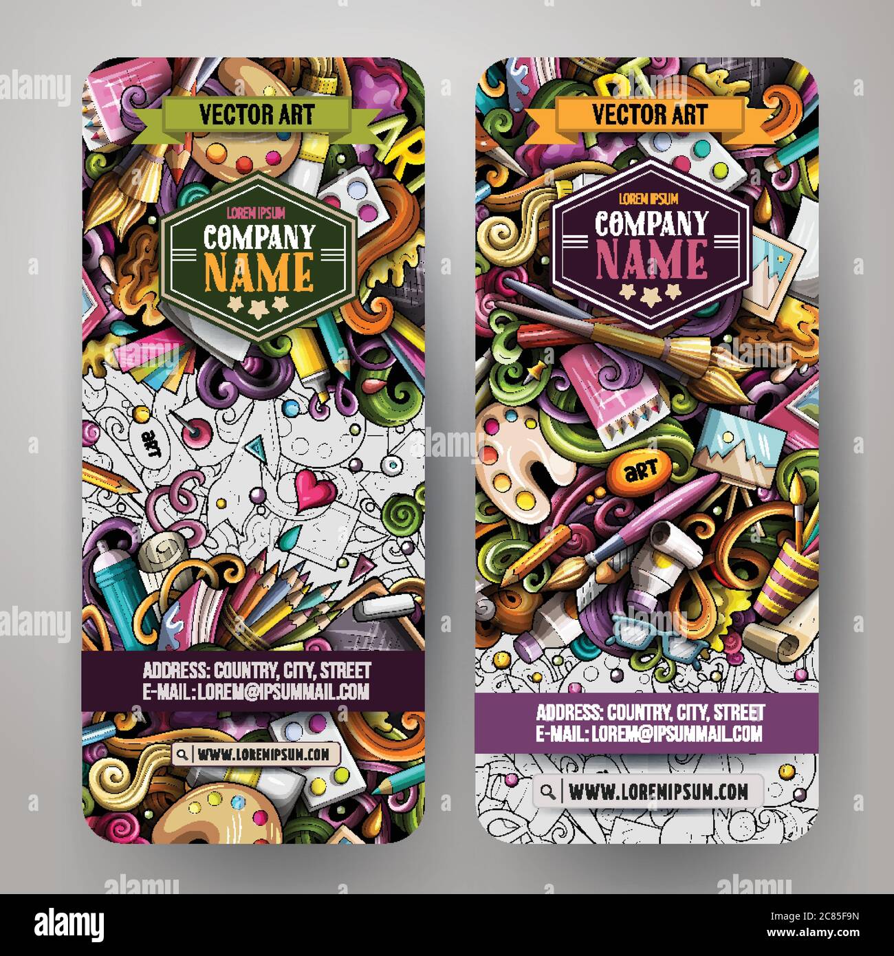 Cartoon cute colorful vector hand drawn doodles Artist banners design