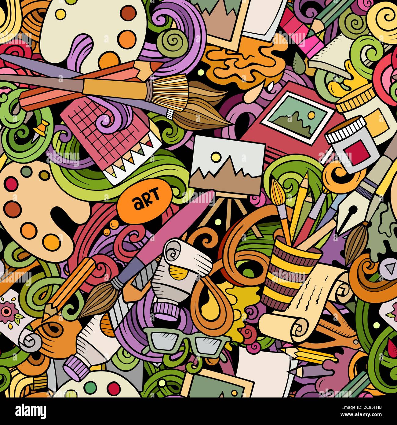 Cartoon cute doodles hand drawn Artist seamless pattern Stock Vector ...