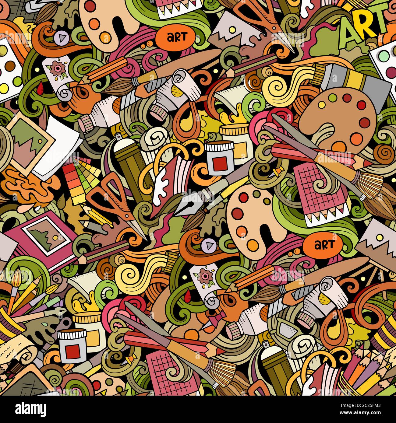 Cartoon cute doodles hand drawn Artist seamless pattern Stock Vector ...