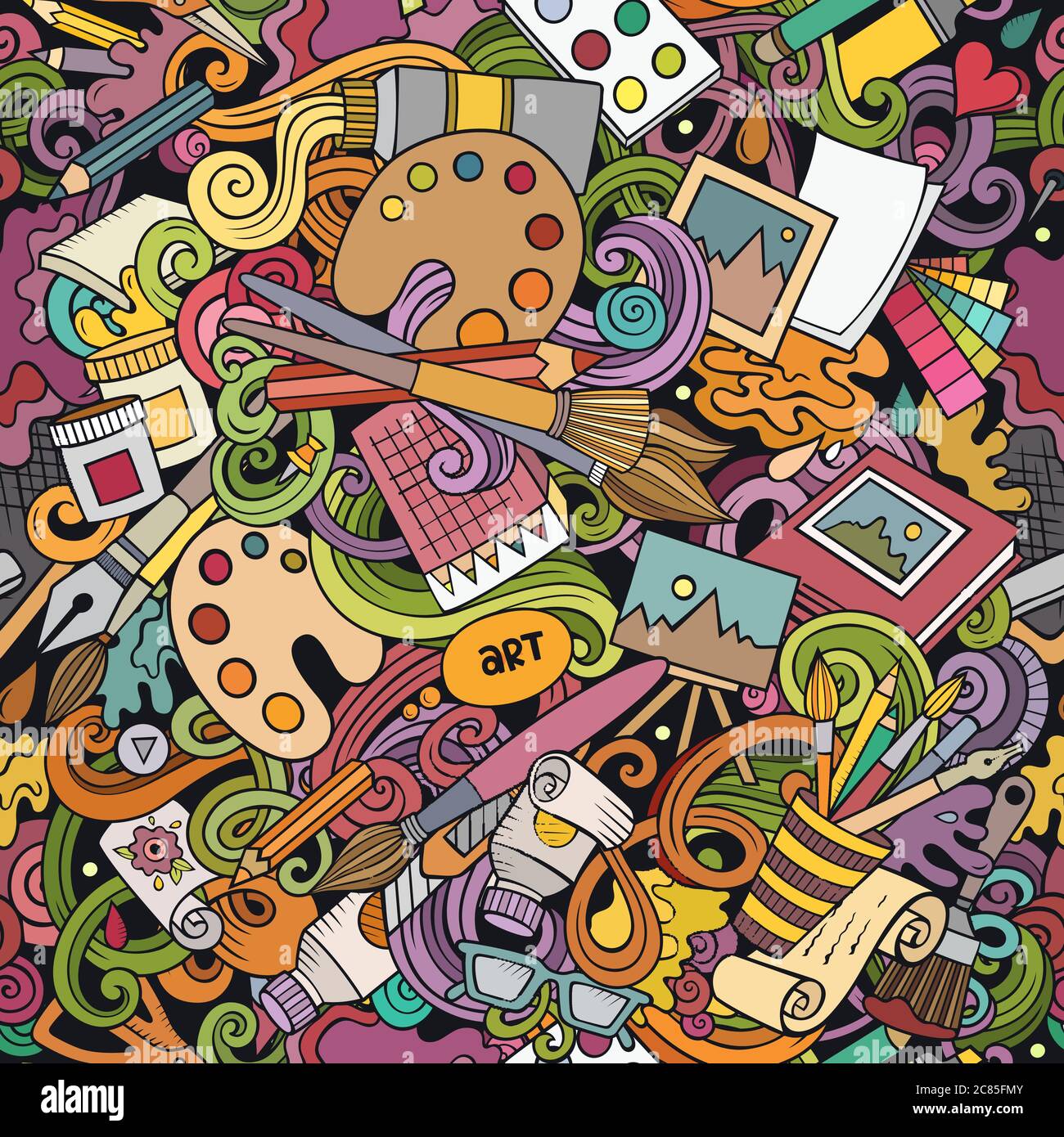 Cartoon cute doodles hand drawn Artist seamless pattern Stock Vector ...