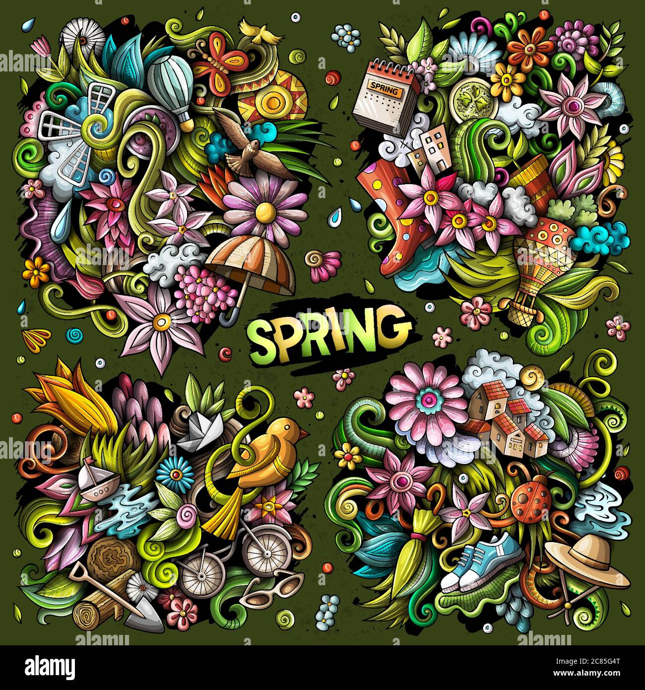 Set of Spring combinations of objects and elements Stock Vector Image ...