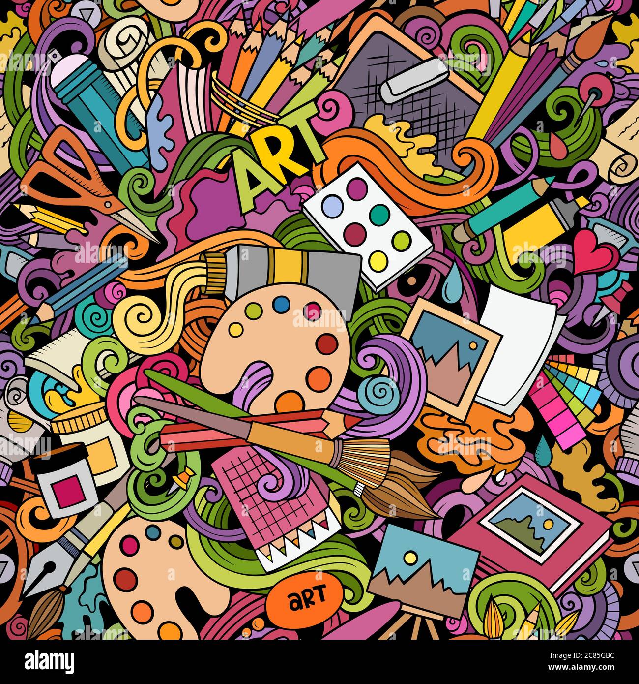 Cartoon cute doodles hand drawn Artist seamless pattern Stock Vector ...