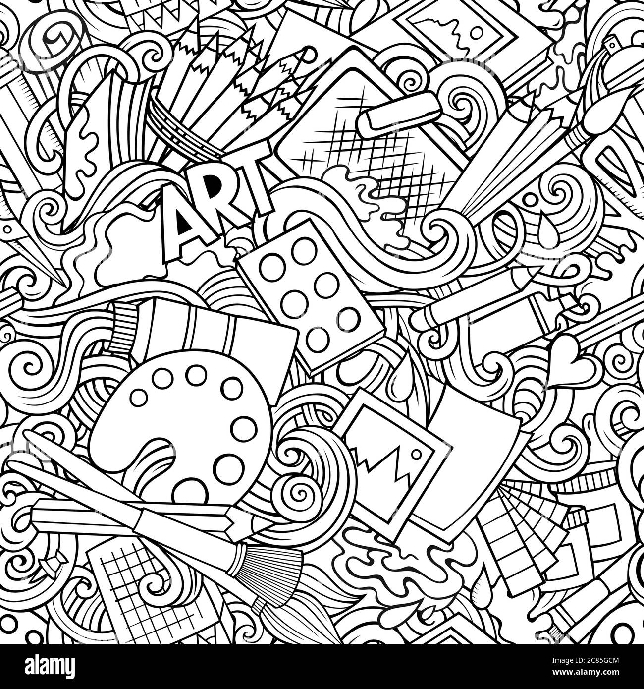 Cartoon cute doodles hand drawn Artist seamless pattern Stock Vector ...