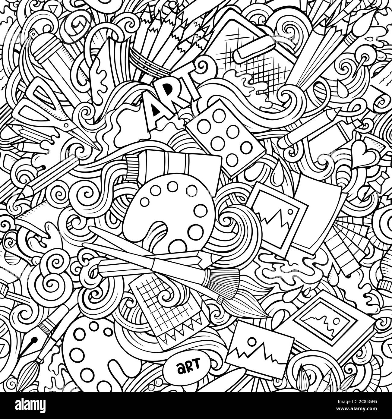 Cartoon cute doodles hand drawn Artist seamless pattern Stock Vector ...
