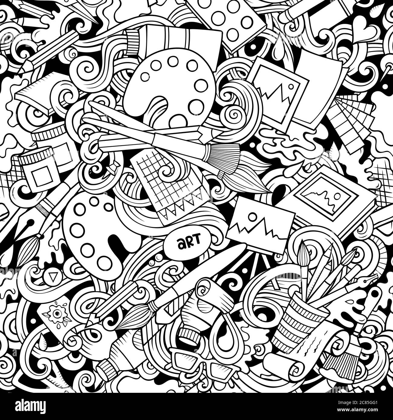 Cartoon cute doodles hand drawn Artist seamless pattern Stock Vector ...