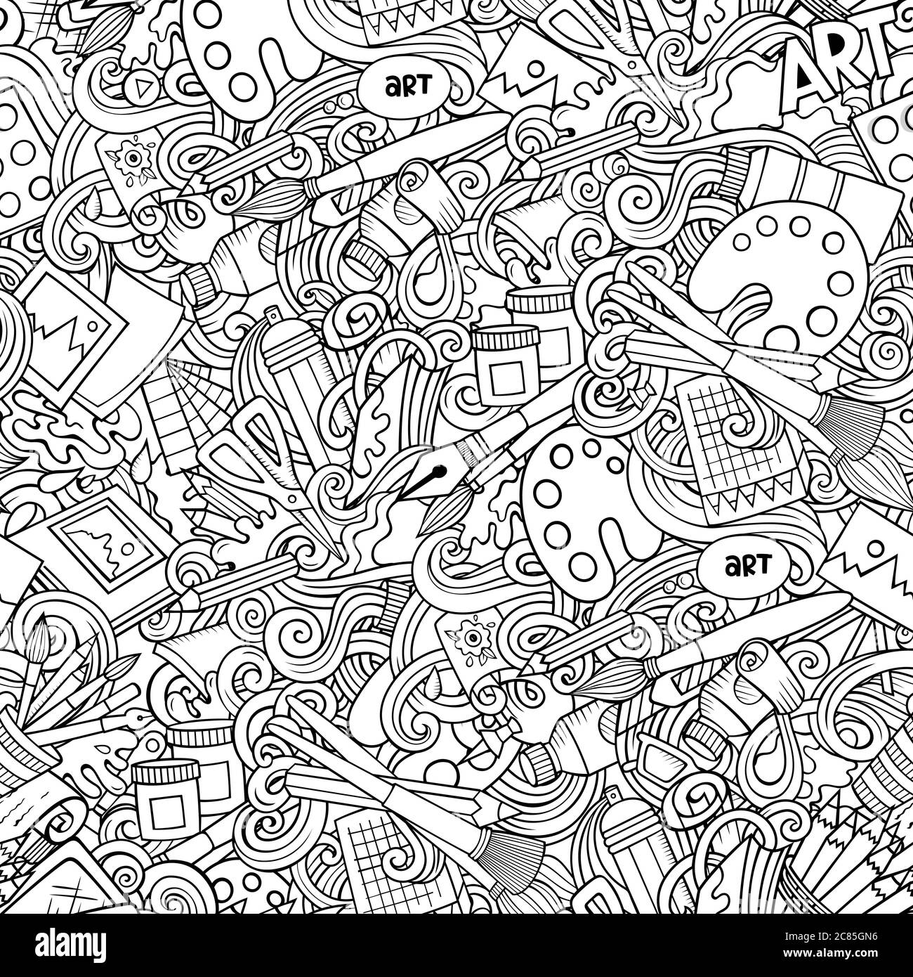 Cartoon cute doodles hand drawn Artist seamless pattern Stock Vector ...