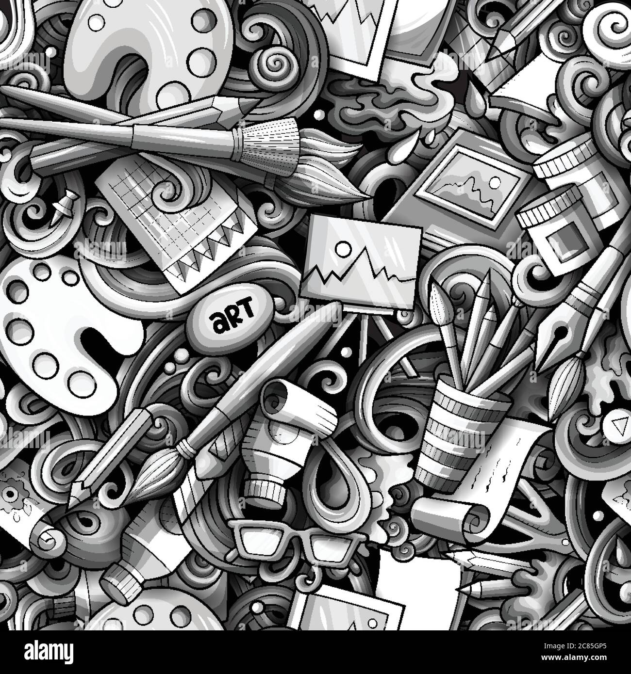 Cartoon cute doodles hand drawn Artist seamless pattern Stock Vector ...
