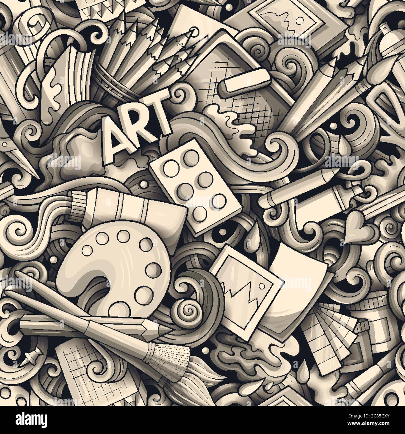 Cartoon cute doodles hand drawn Artist seamless pattern Stock Vector