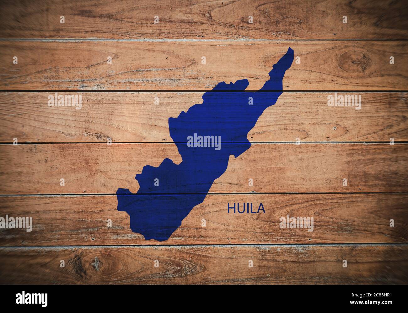 Map of Huila department, Colombia, wooden background, 3D illustration Stock Photo
