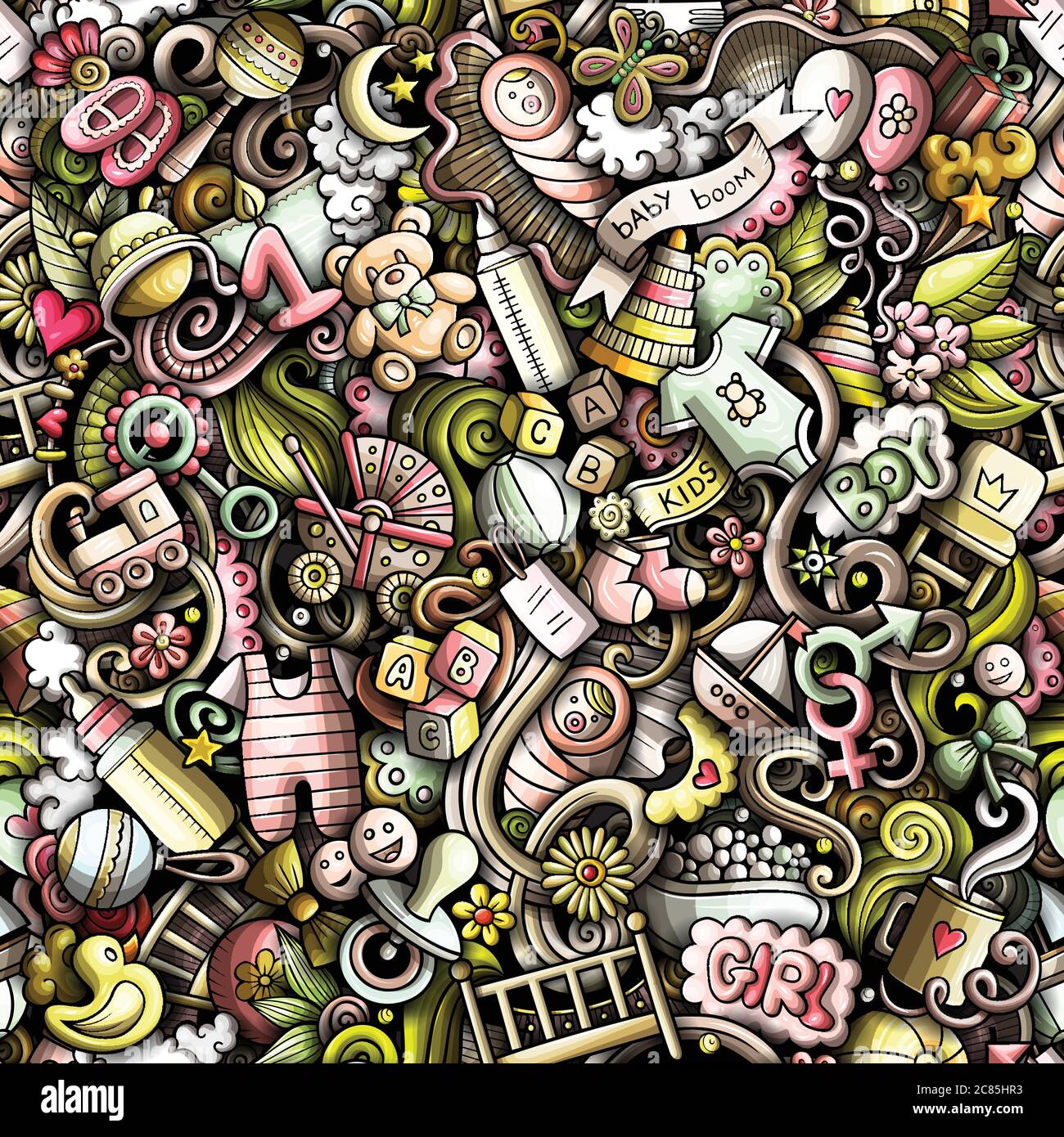 Cartoon cute doodles hand drawn Baby seamless pattern Stock Vector ...