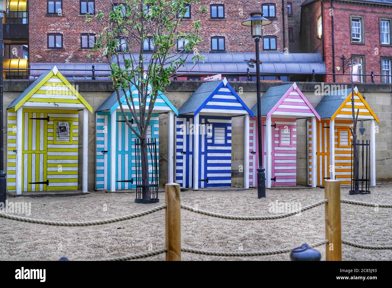 Newcastle Quayside Colourful Beach Huts Stock Photo