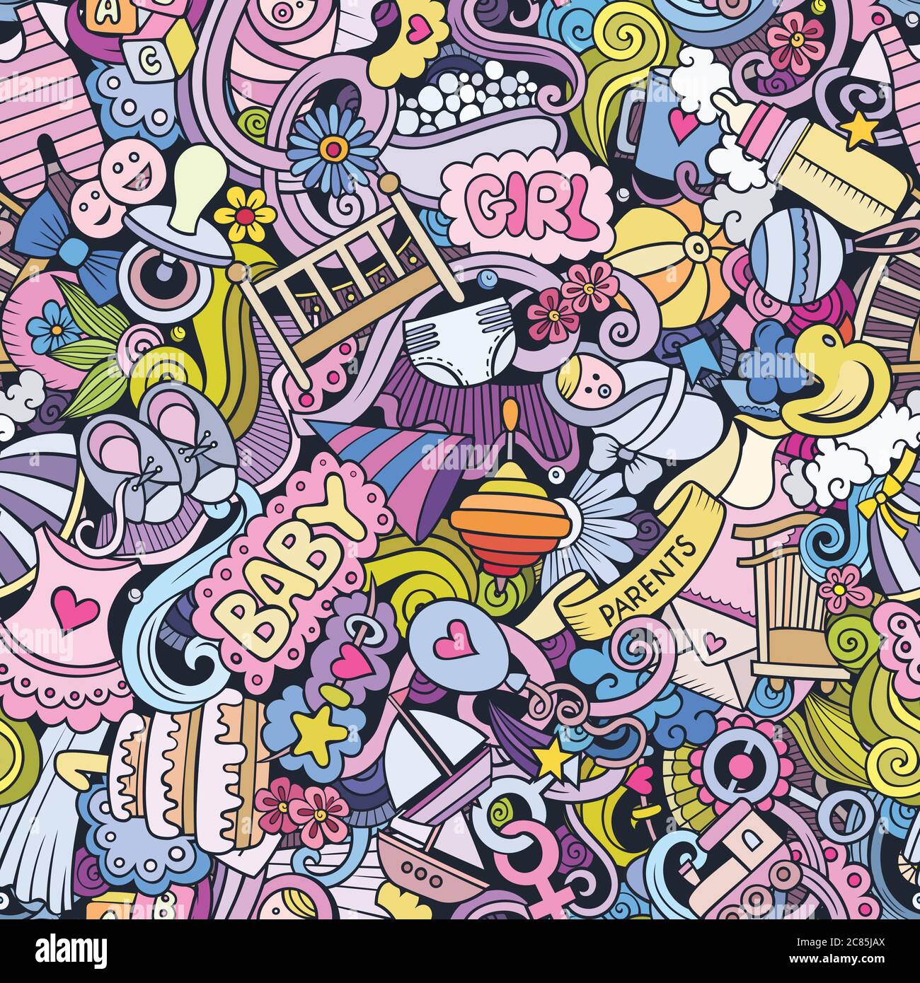 Cartoon cute doodles hand drawn Baby seamless pattern Stock Vector ...