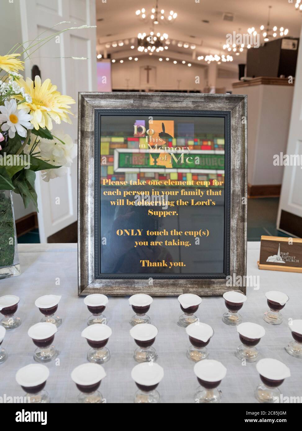 Prepackaged Communion items, used in a Southern Baptist Church, during