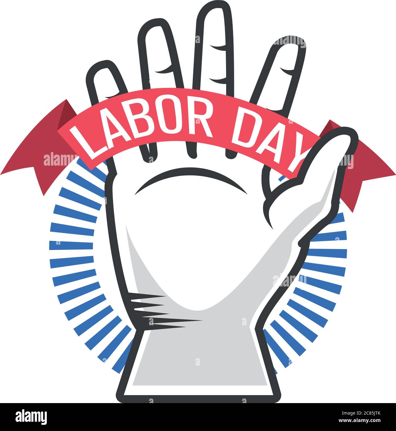 happy labor day celebration, hand with ribbon vector illustration