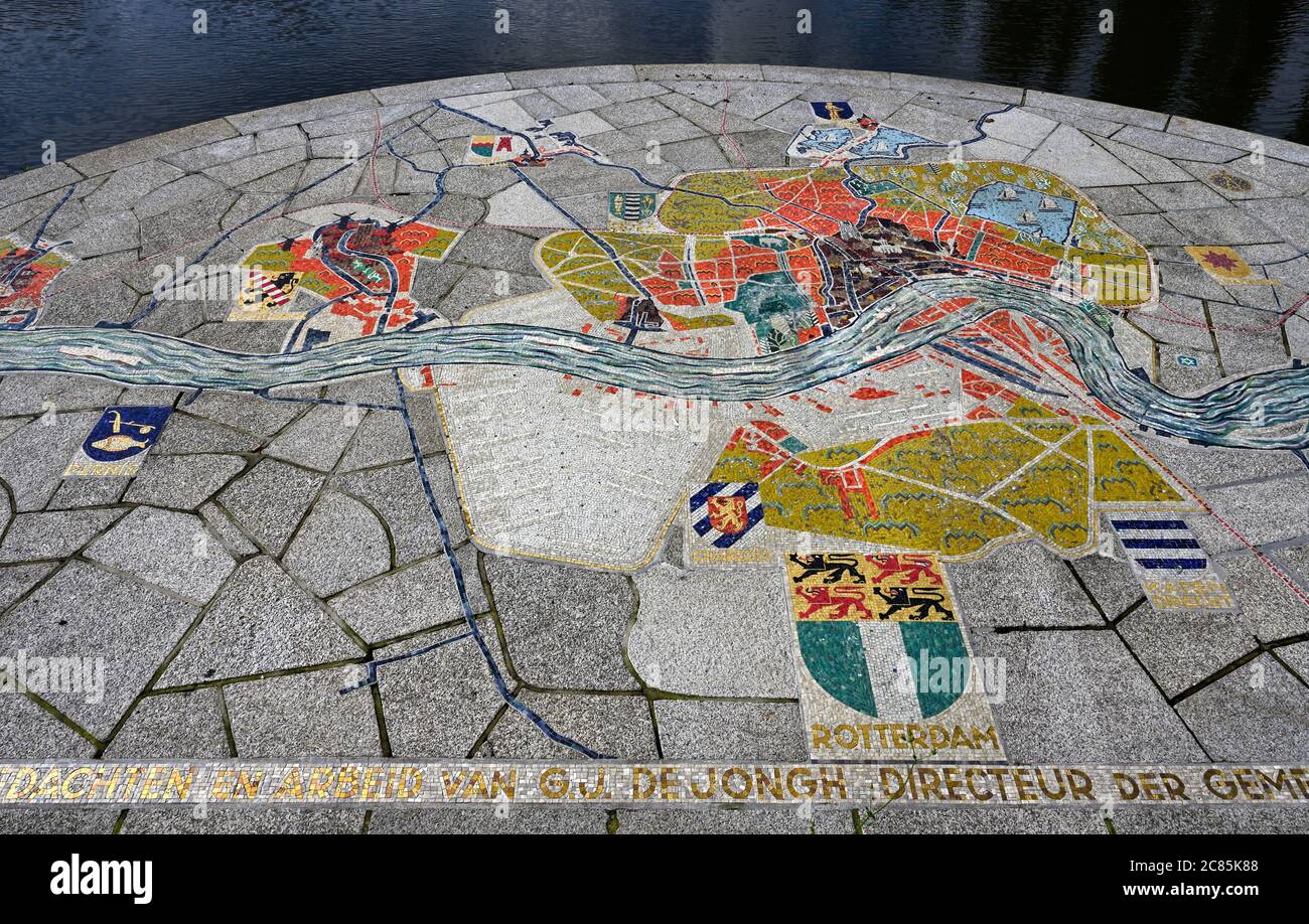 rotterdam, netherlands - 2020.07.16 : mosaic depicting a map of the city of rotterdam and adjacent neighborhood as part of the g j de jongh monument i Stock Photo