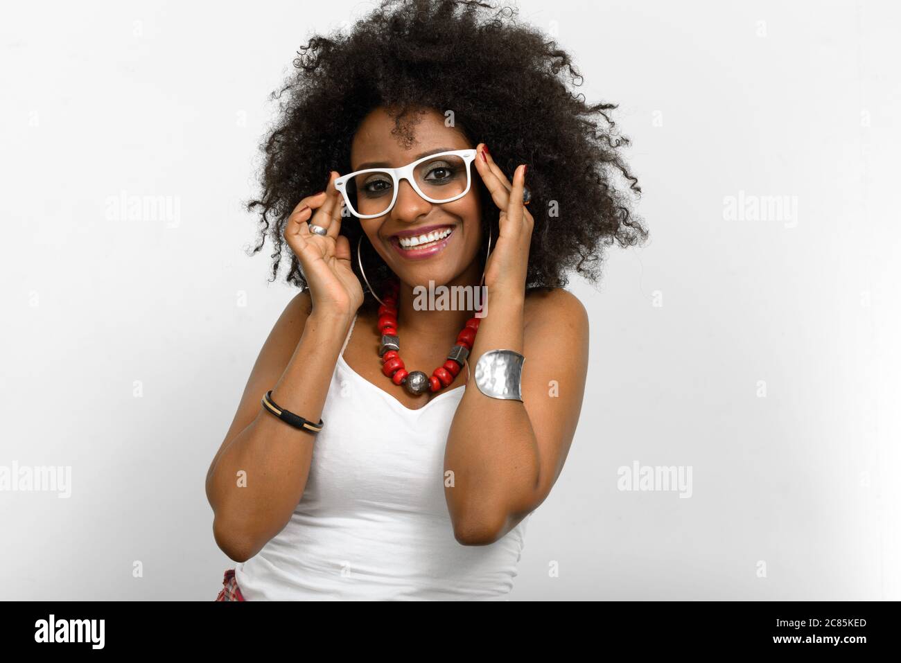Portrait of young beautiful African woman with Afro hair Stock Photo ...
