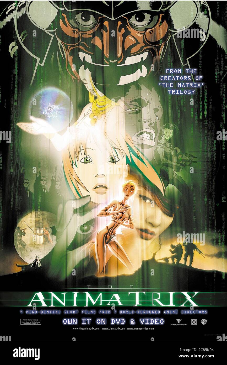 The Animatrix (Video) Year : 2003 USA Directors : Peter Chung, Andrew R. Jones, Yoshiaki Kawajiri, Takeshi Koike, Mahiro Maeda, Koji Morimoto, Shinichiro Watanabe Collection of 9 animated  short  films American poster Stock Photo