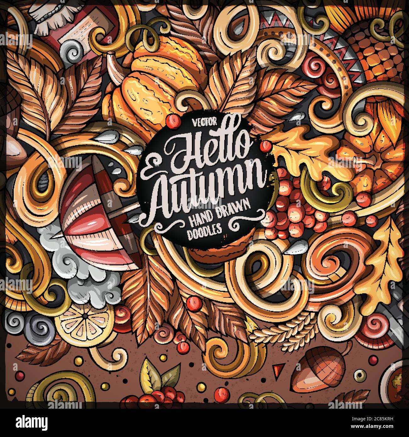 Cartoon cute doodles hand drawn Autumn frame design Stock Vector Image ...