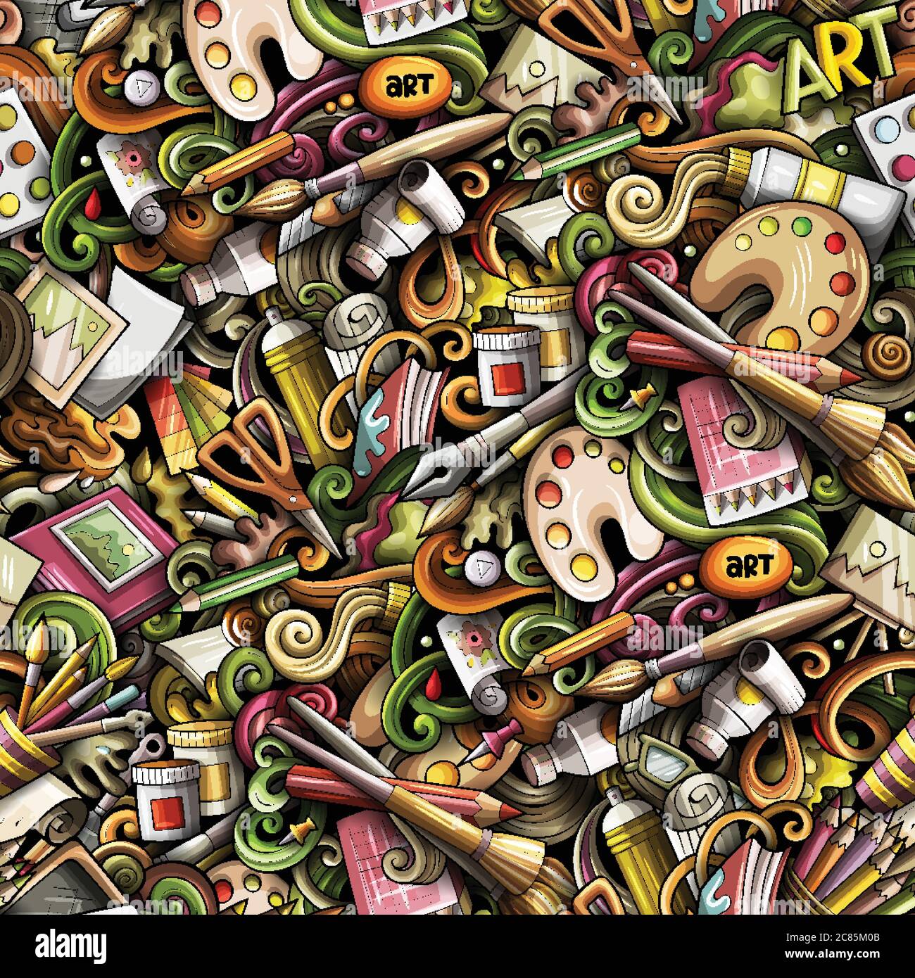Cartoon cute doodles hand drawn Artist seamless pattern Stock Vector ...