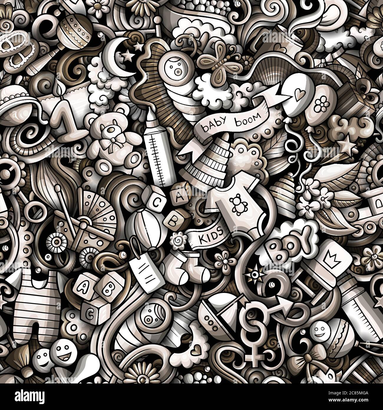 Cartoon cute doodles hand drawn Baby seamless pattern Stock Vector ...