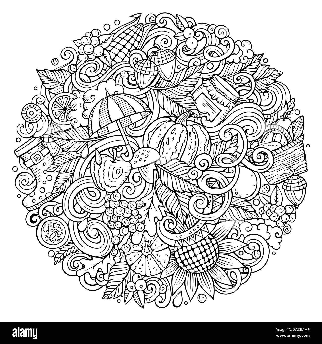 Cartoon cute doodles hand drawn autumn round illustration Stock Vector ...
