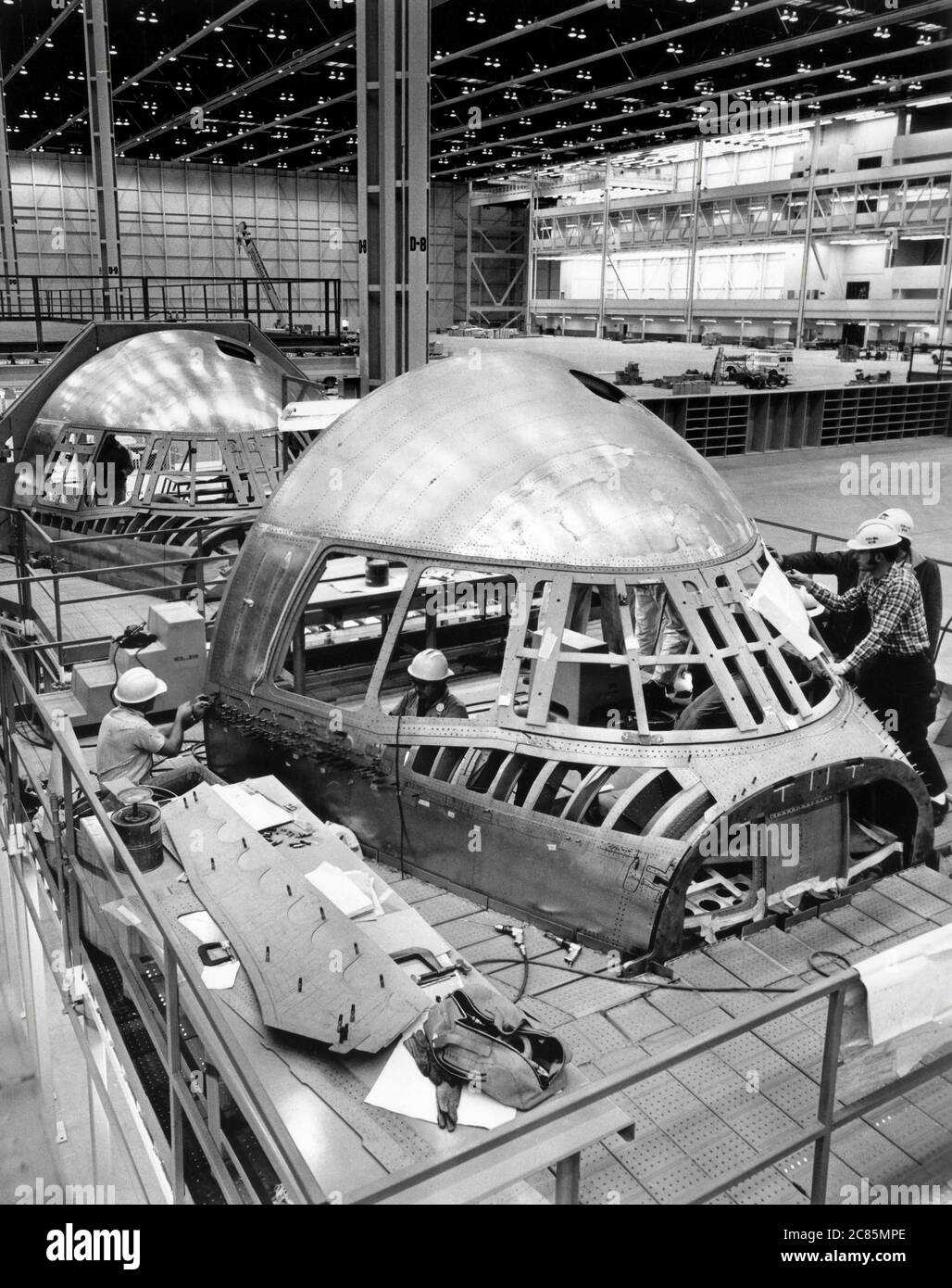 Assembly lines of the Lockheed L-1011 TriStar medium-to-long-range trijet airliner at Lockheed's Palmdale plant, California. 1971 Stock Photo