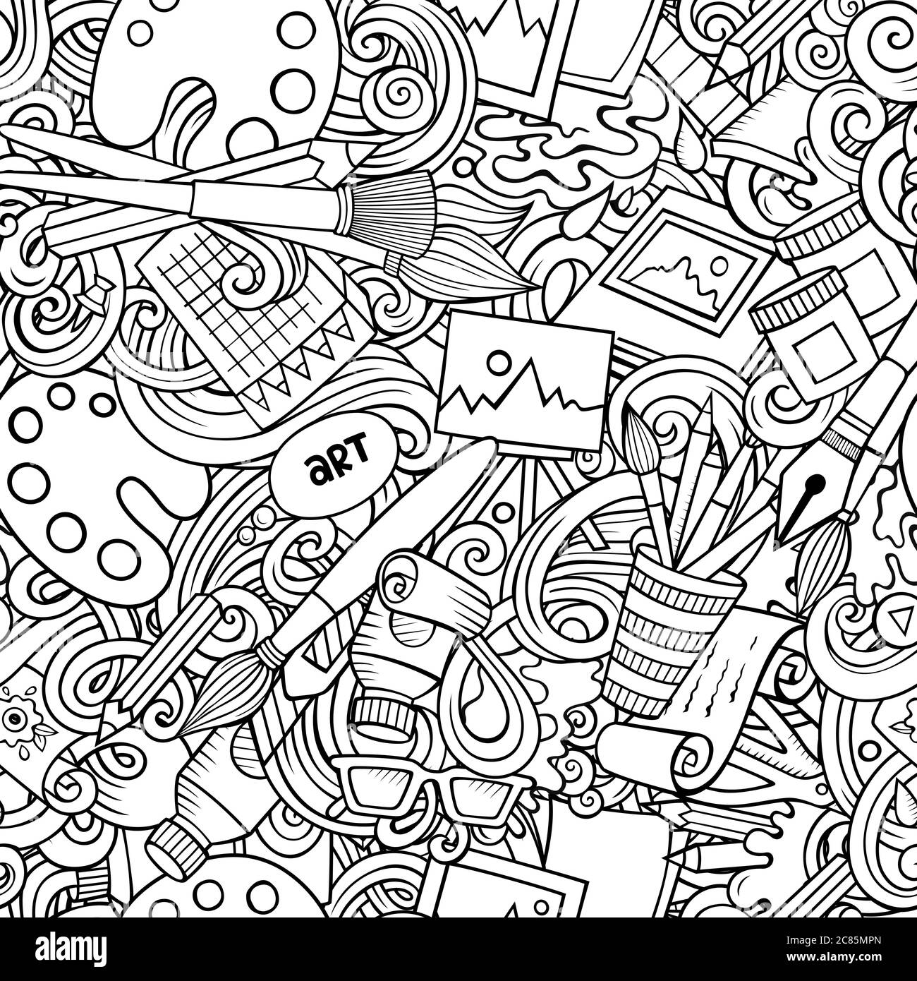 Cartoon cute doodles hand drawn Artist seamless pattern Stock Vector ...