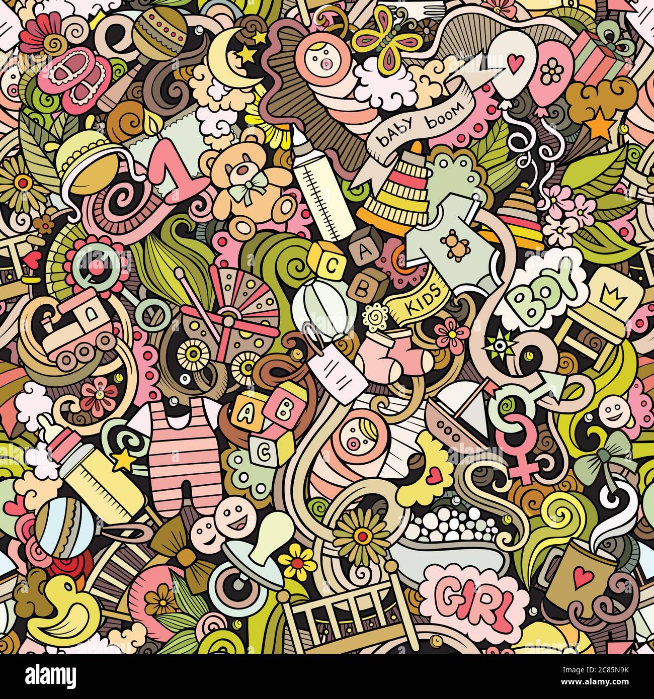Cartoon cute doodles hand drawn Baby seamless pattern Stock Vector ...