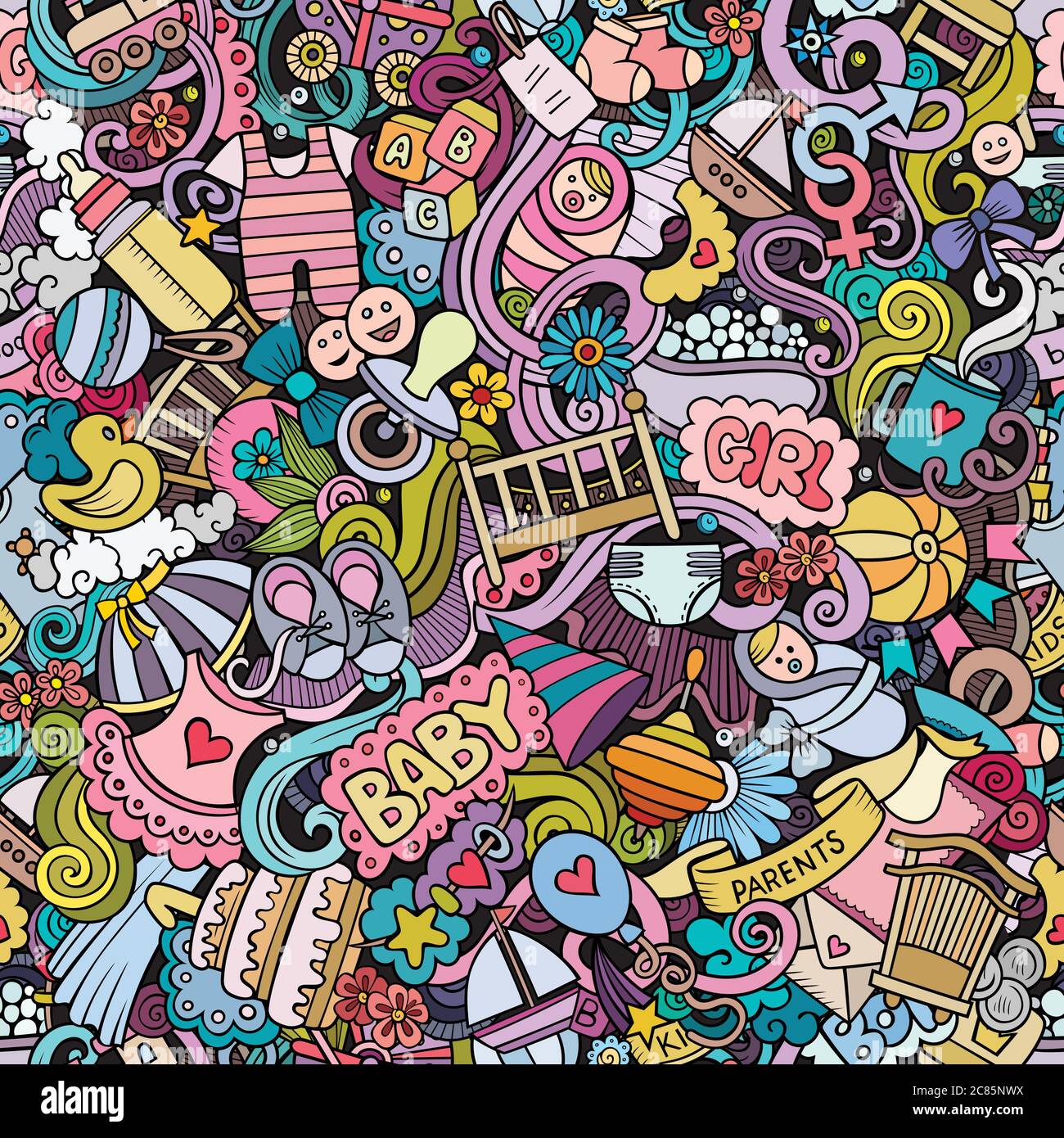 Cartoon cute doodles hand drawn Baby seamless pattern Stock Vector ...