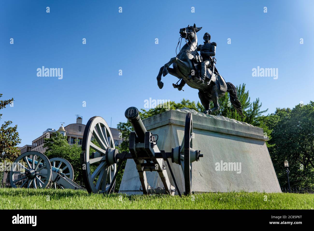 WASHINGTON, DC - A statue of President Andrew Jackson, the seventh president of the United States (1829-1837), in Lafayette Park in downtown Washingto Stock Photo