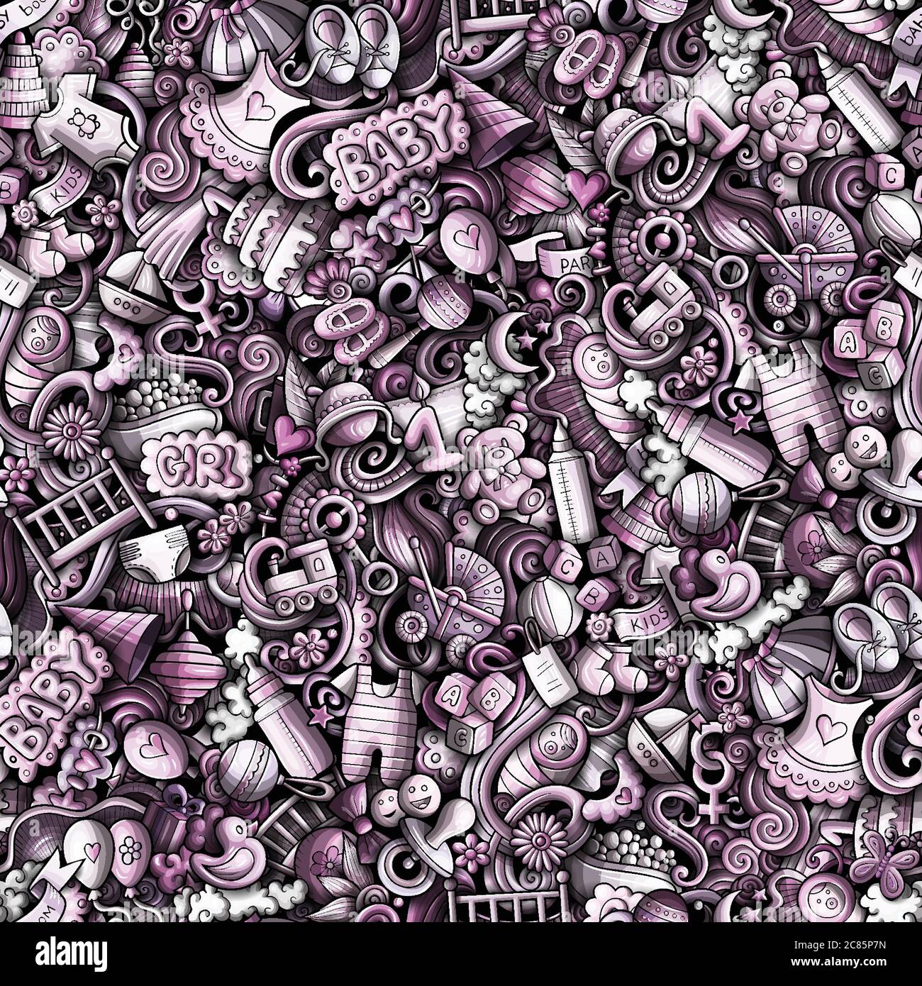 Cartoon cute doodles hand drawn Baby seamless pattern Stock Vector ...