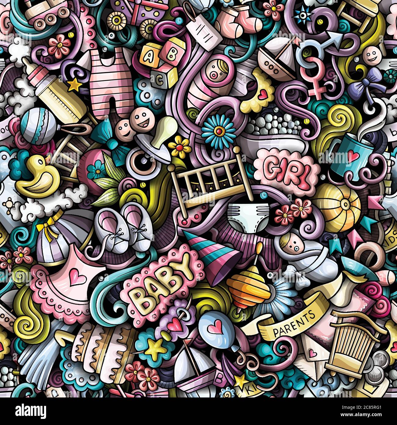 Cartoon cute doodles hand drawn Baby seamless pattern Stock Vector ...