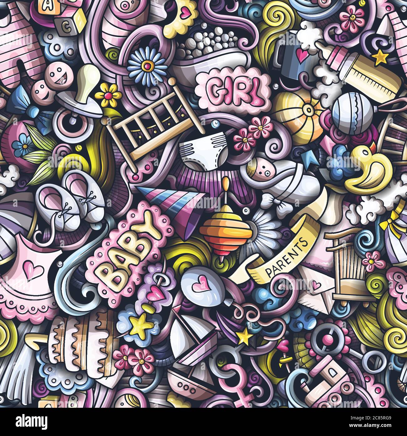 Cartoon cute doodles hand drawn Baby seamless pattern Stock Vector ...