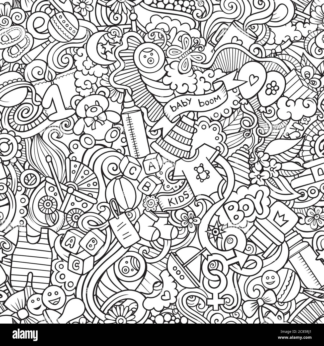Cartoon cute doodles hand drawn Baby seamless pattern Stock Vector ...