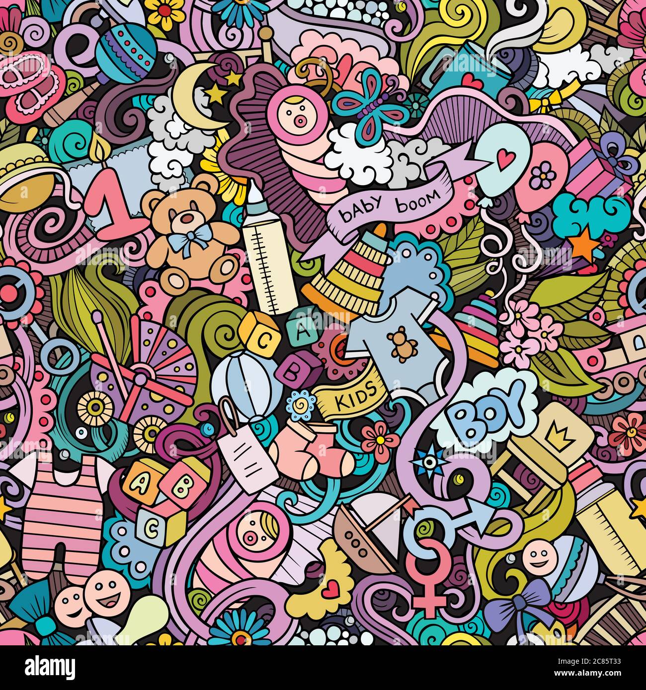 Cartoon cute doodles hand drawn Baby seamless pattern Stock Vector ...