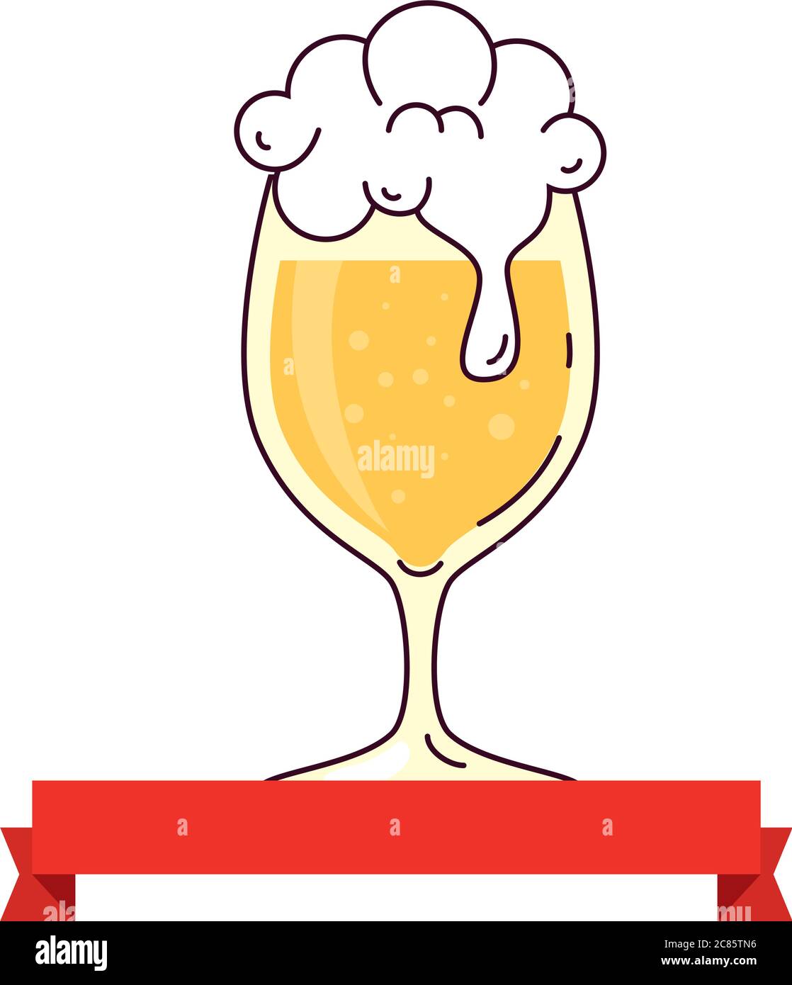 cup glass of beer with froth, and ribbon decoration on white background ...