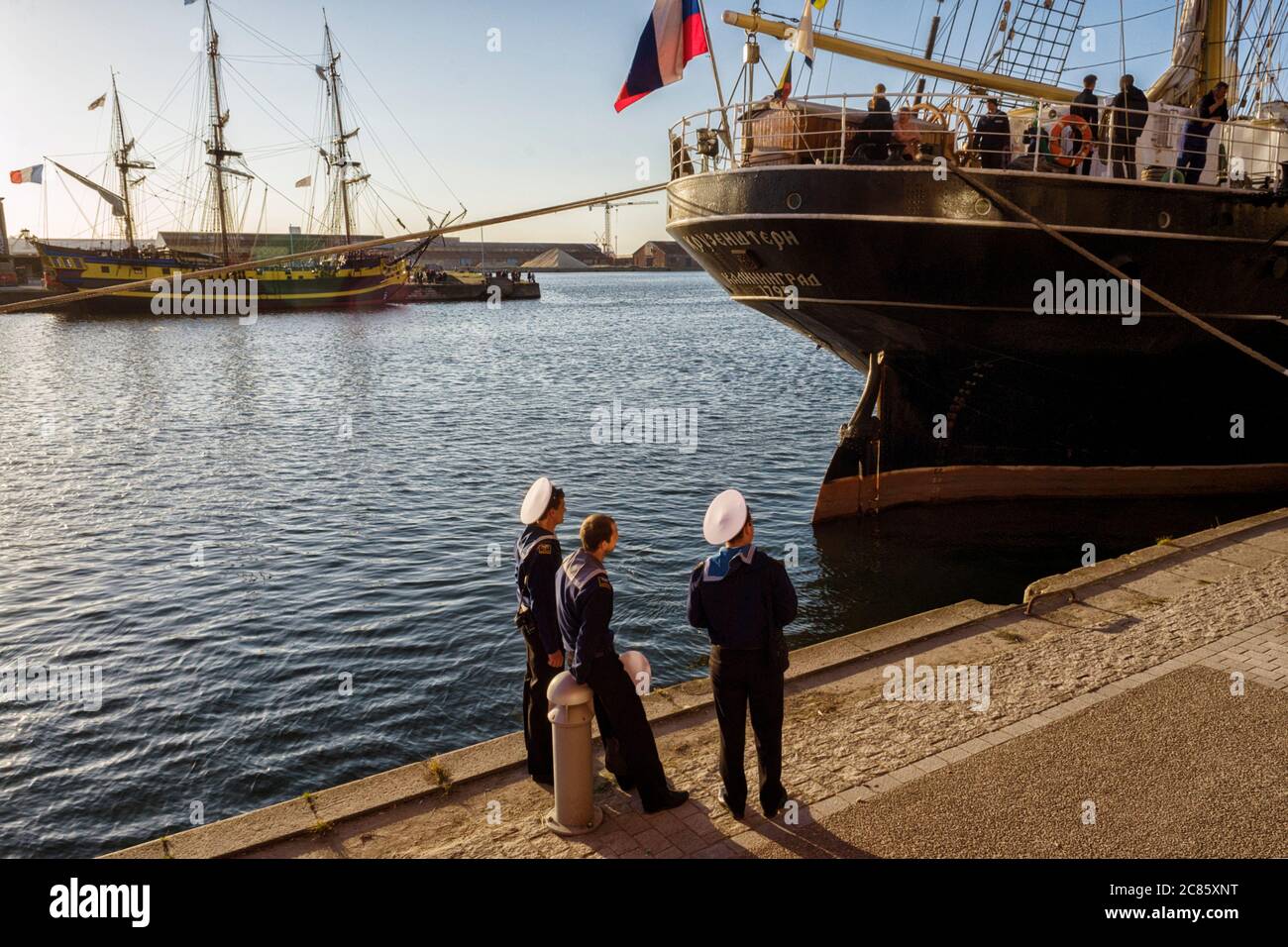 sailors of the Russian four-masted barque Kruzenshtern in Dunkirk, France Stock Photo