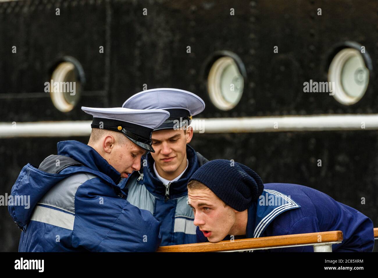 sailors of the Russian four-masted barque Kruzenshtern in Dunkirk, France Stock Photo