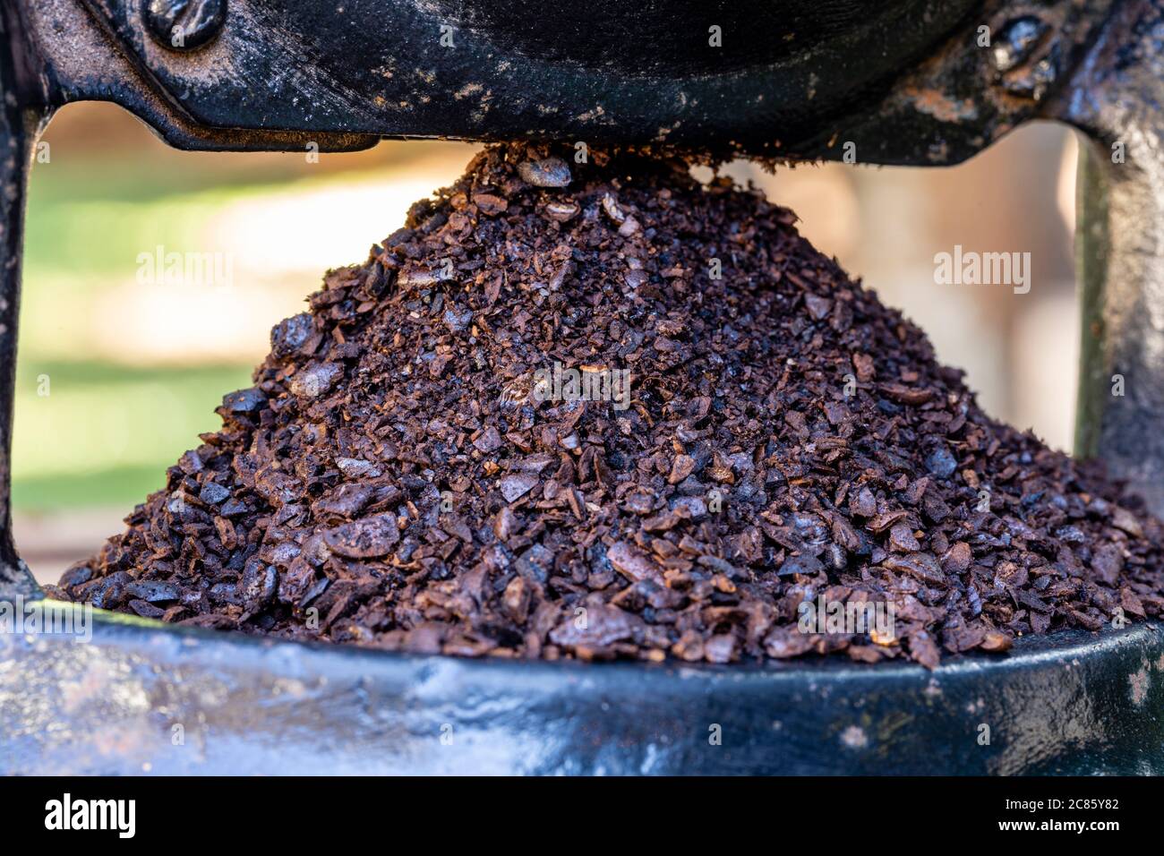 Ground coffee in the manual grinder Stock Photo Alamy