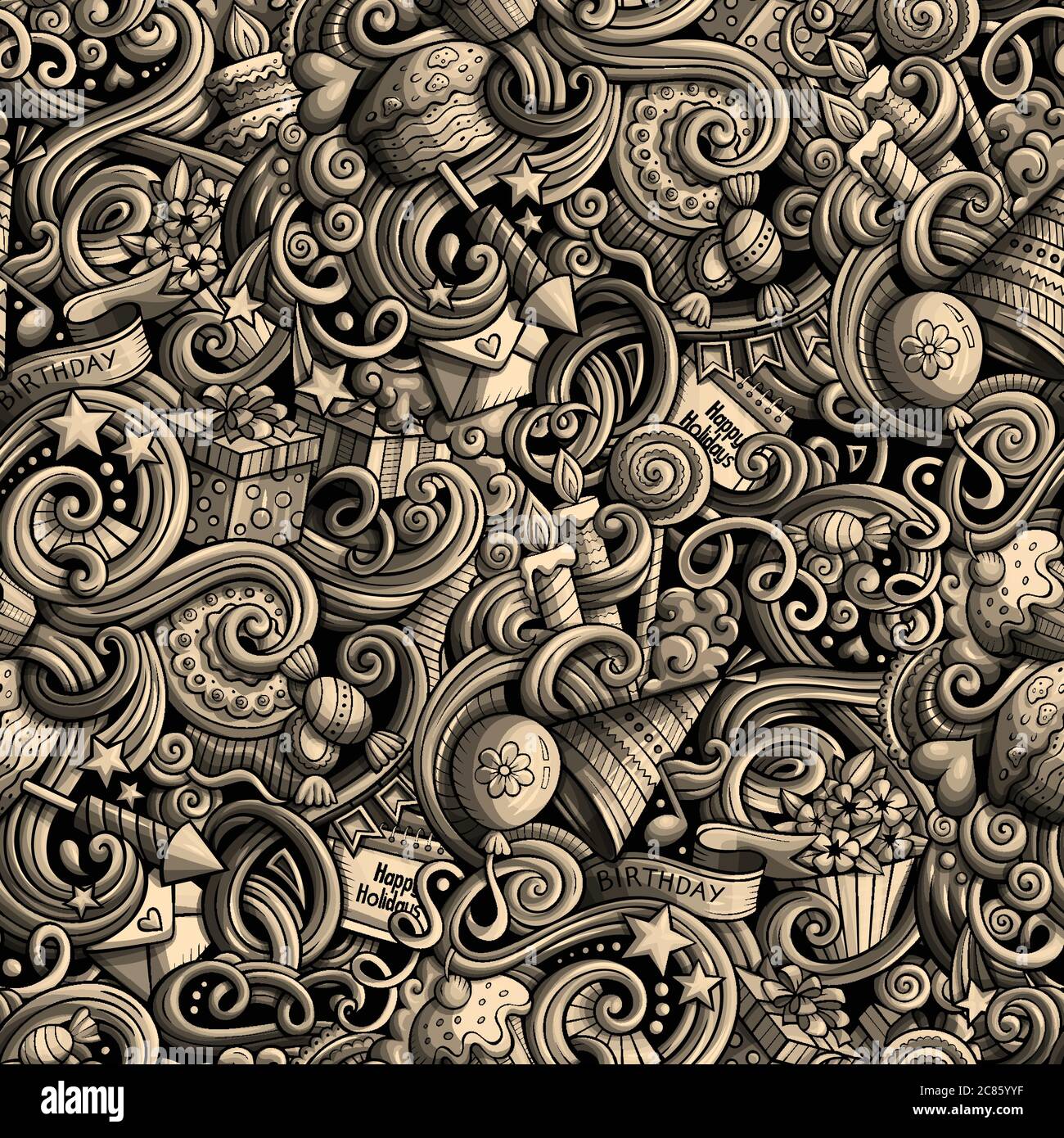 Cartoon cute doodles hand drawn Holidays seamless pattern Stock Vector ...